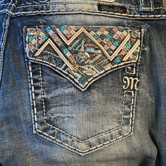 Miss Me Signature Bootcut Jeans Turquoise and Pink Embroidered Pockets with Rine - Picture 11 of 14